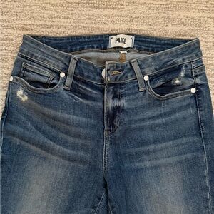 PAIGE Women's High Rise Distressed Blue Jeans